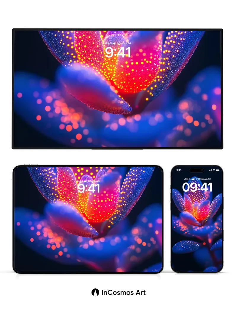 Luminous Bloom Wallpaper with Bioluminescent Dots