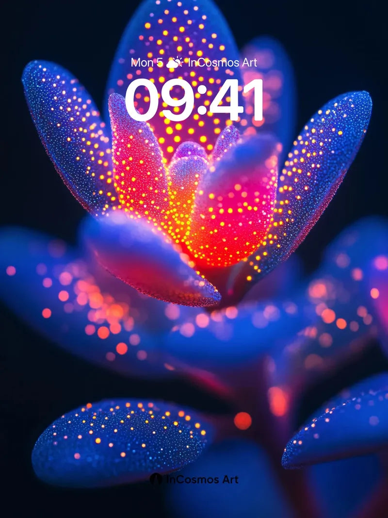 Luminous Bloom Wallpaper with Bioluminescent Dots