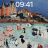 Whimsical Seaside Wallpaper with Stylized Figures wallpaper for iPhone, iPad & Mac