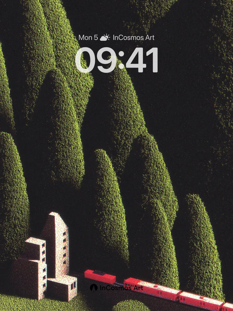 Whispering Green Wallpaper with Miniature Train Bridge