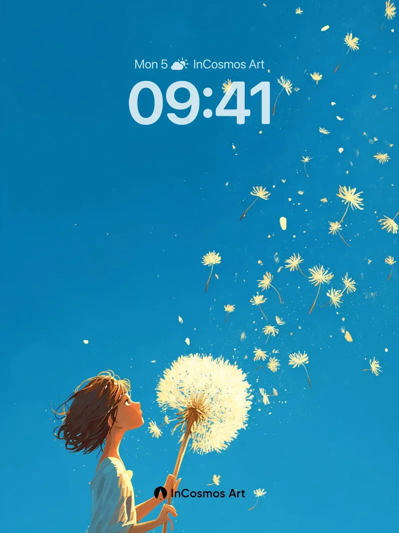 Serenity Dandelion Wallpaper with Floating Seeds