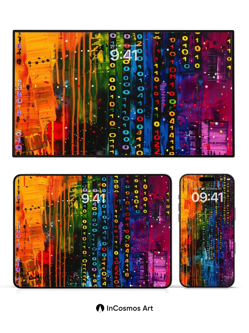 Neon Pulse Wallpaper with Digital Rain