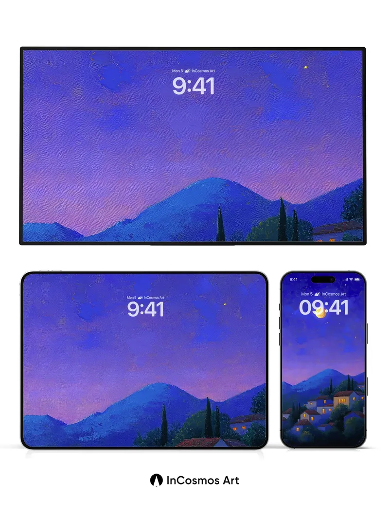 Lunar Hush Wallpaper with Village Glow