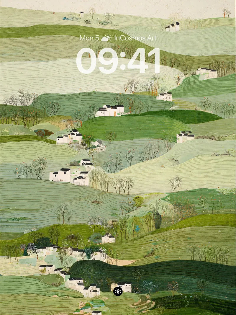 Serene Hillside Pastures Wallpaper in Layered Greens wallpaper for iPhone, iPad & Mac