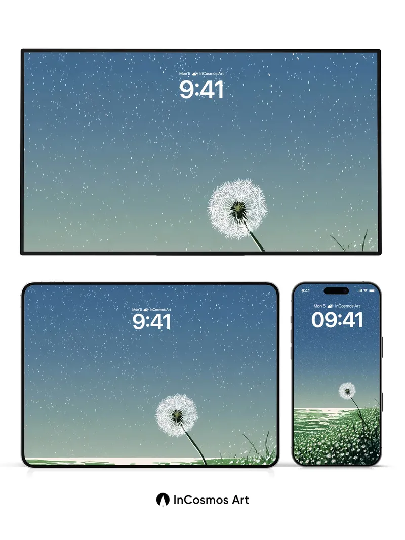 Serenity Dandelion Wallpaper with Starlit Sky