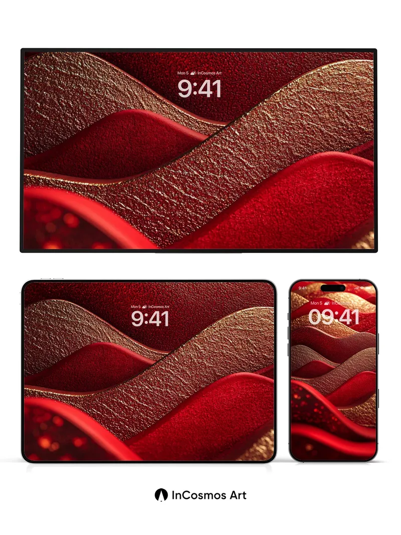 Crimson Wave Wallpaper with Golden Veins