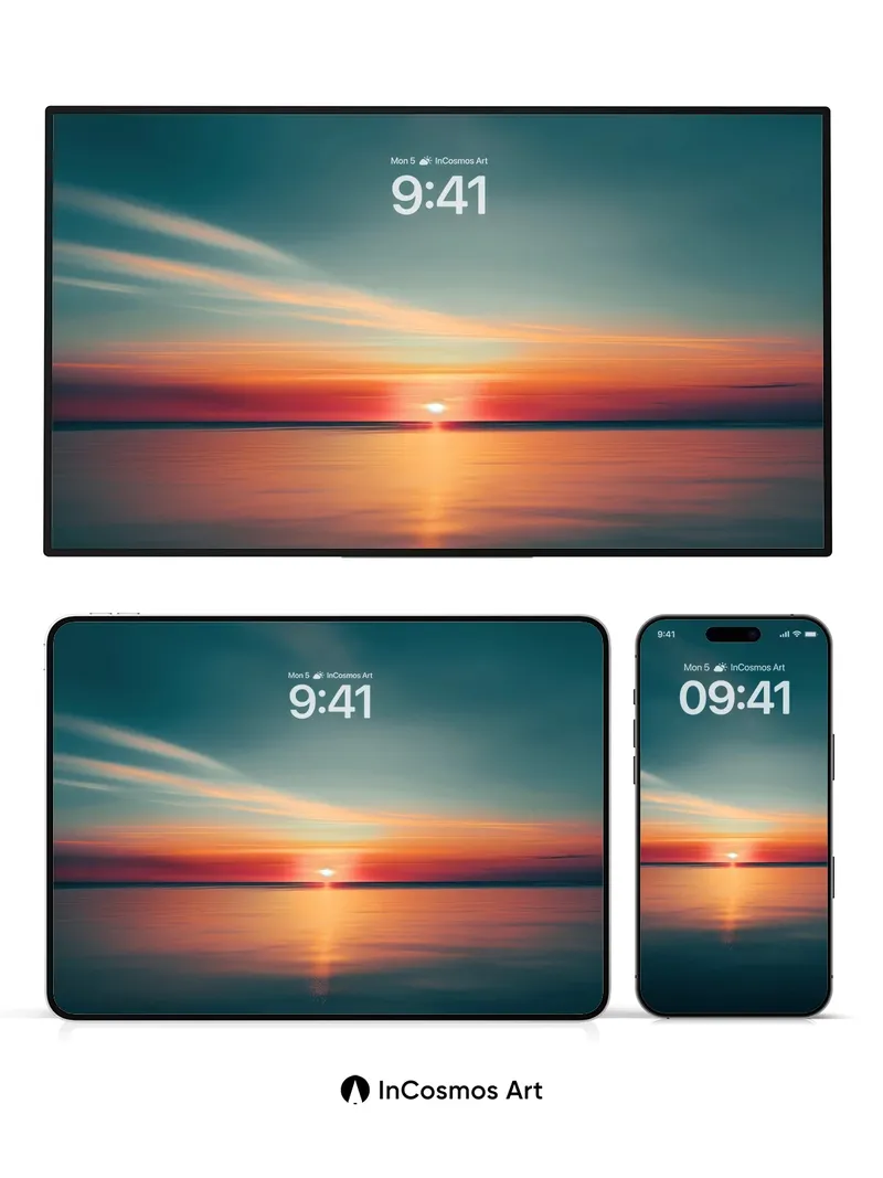 Serenity Horizon Wallpaper with Sunset Reflection