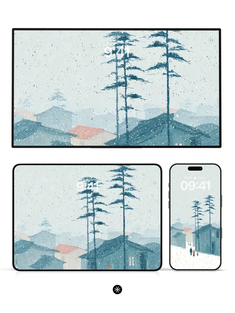 Snowy Village Serenity Wallpaper