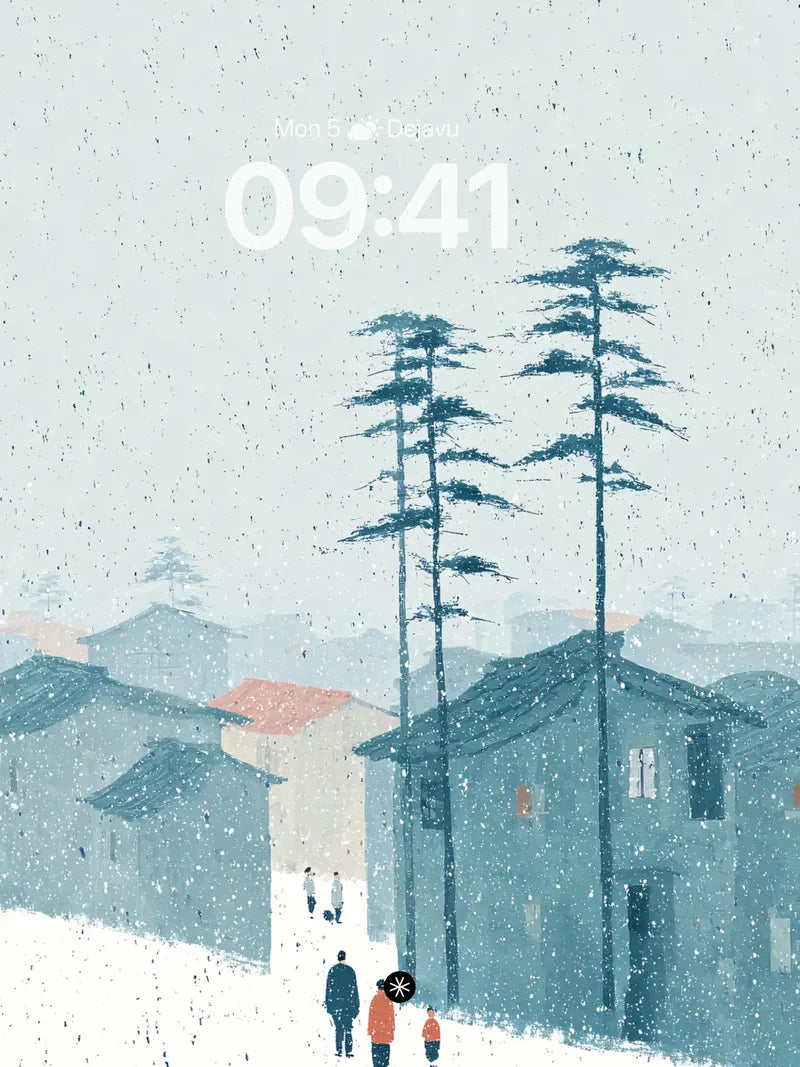 Snowy Village Serenity Wallpaper