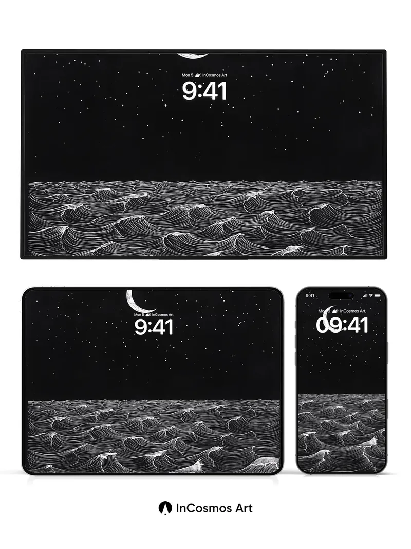 Moonlit Surge Wallpaper with Star-Stitched Sky