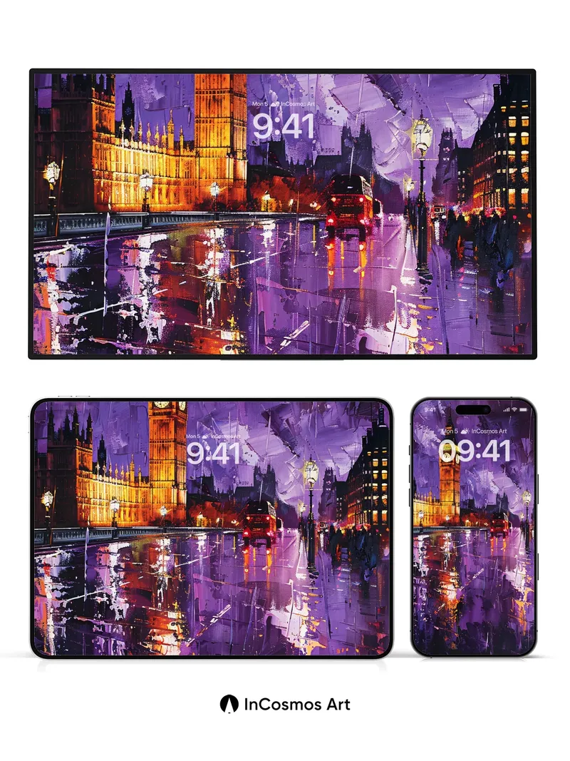 Electric Rain Wallpaper with Golden Reflections