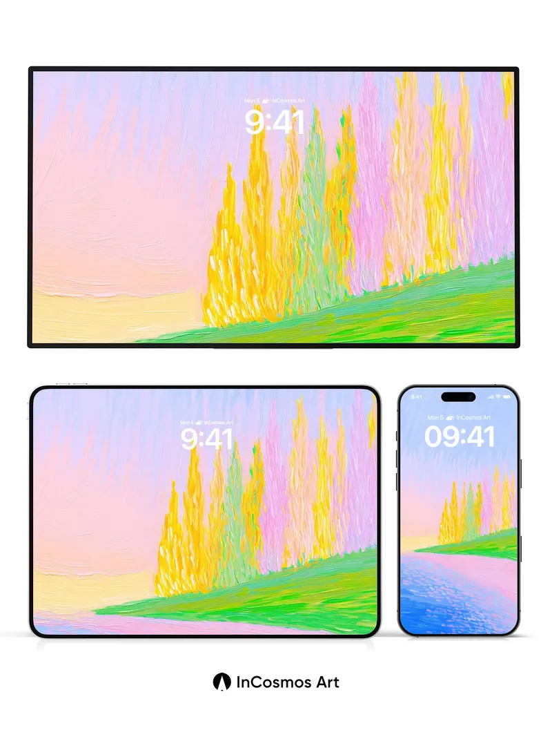 Pastel Mirage Wallpaper with Chromatic Trees