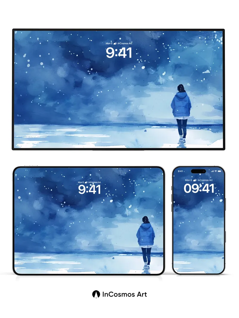 Serenity Snowfall Wallpaper with Midnight Sky