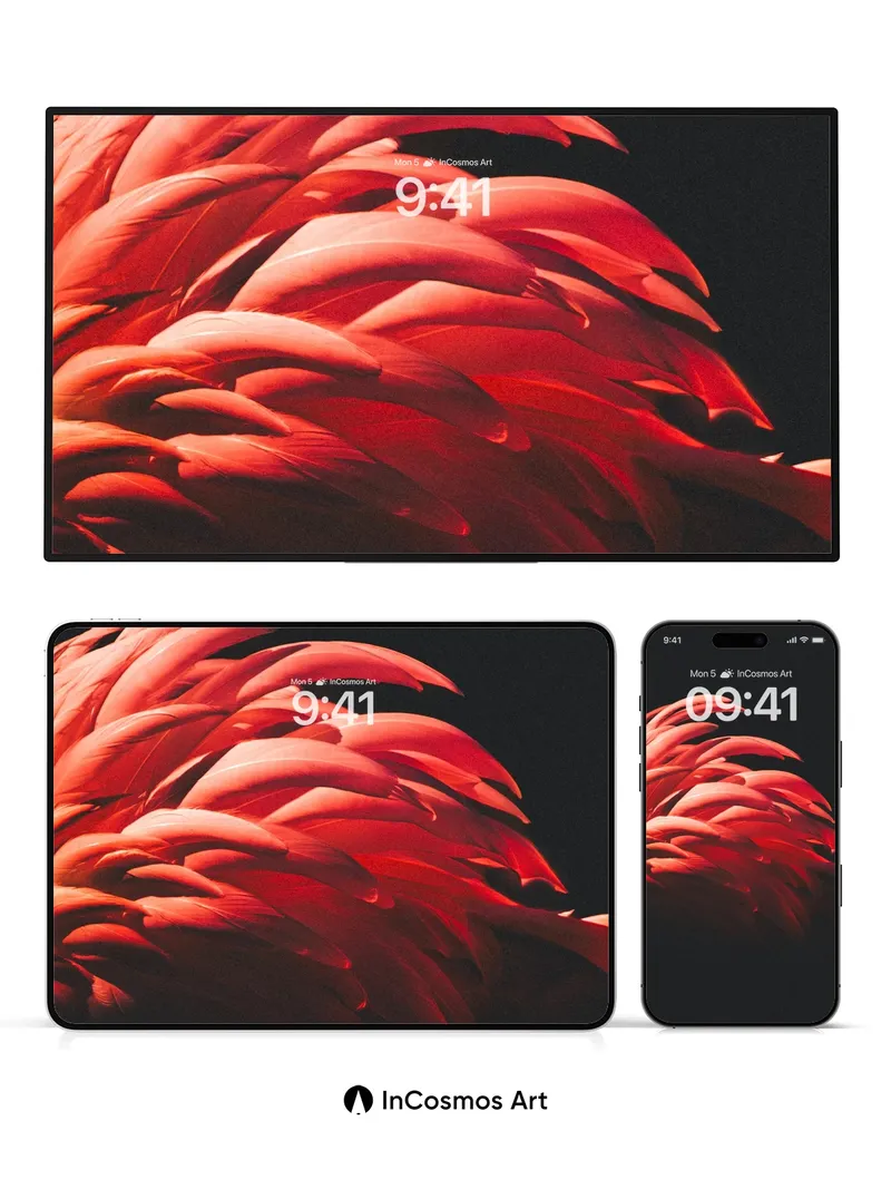 Crimson Feather Symphony Wallpaper with Living Light