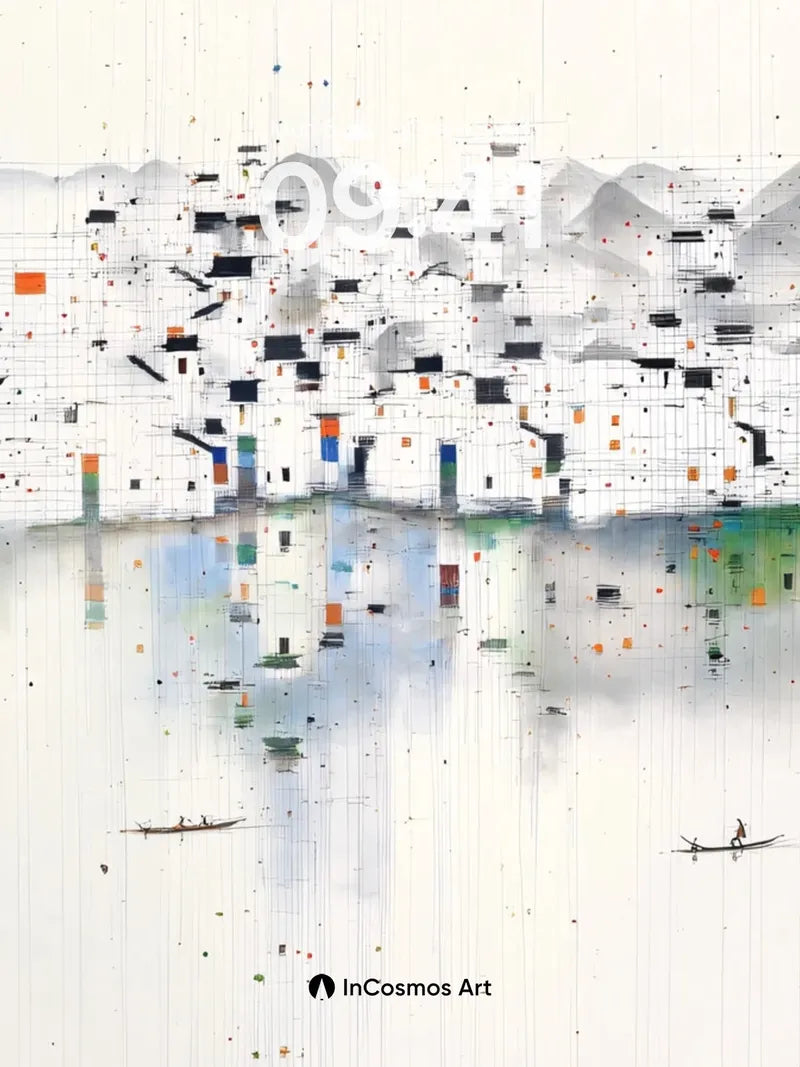 Pixel Mist Wallpaper with Floating Canoes