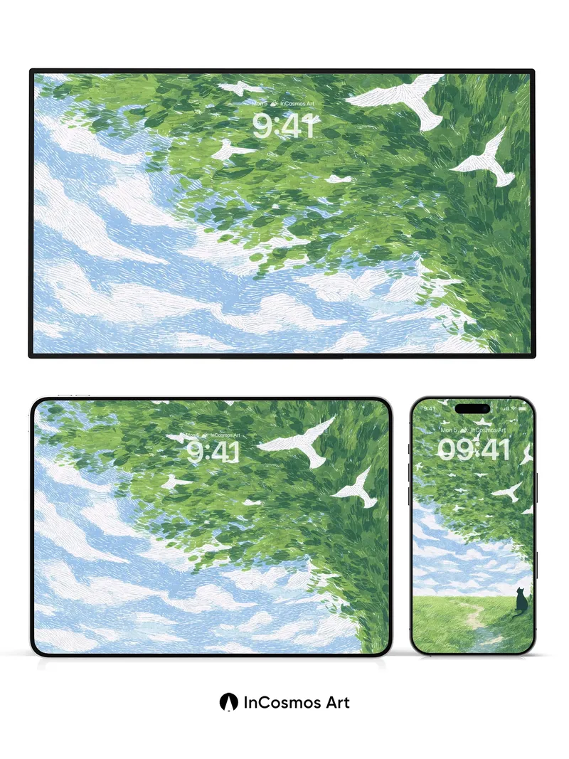 Whispering Canopy Wallpaper with Skyward Flight