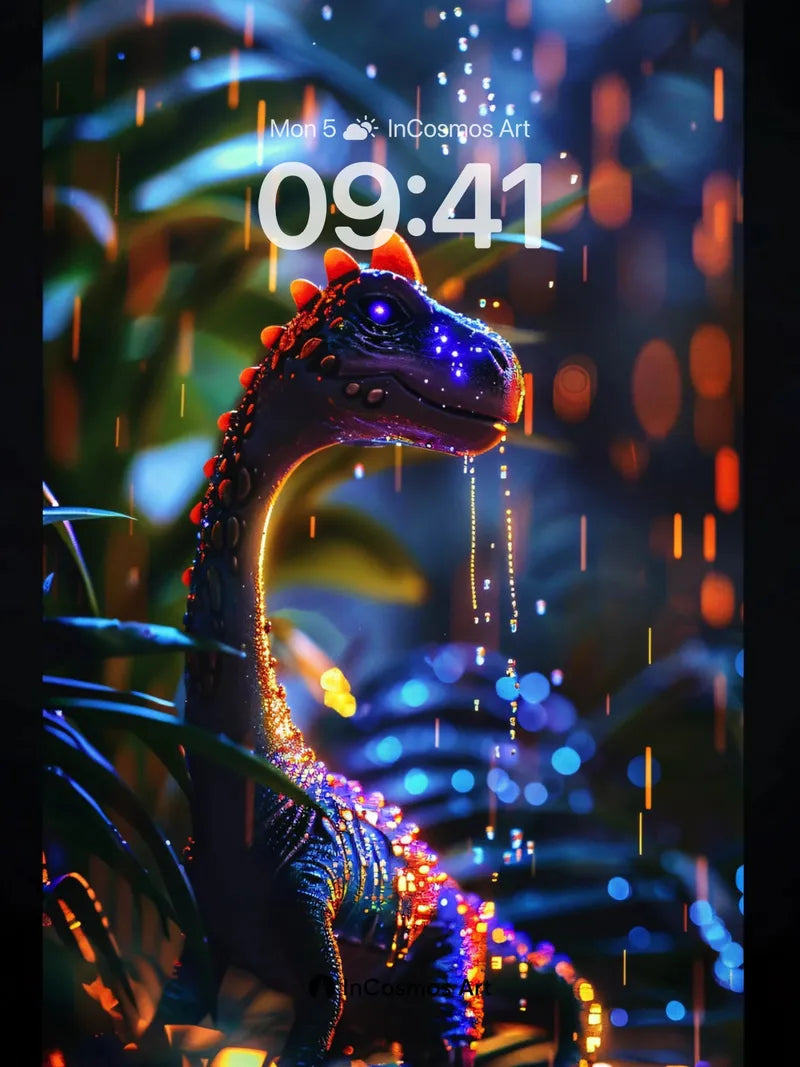 Luminous Dino Wallpaper with Neon Rain