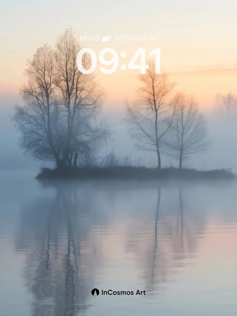 Serenity Mirage Wallpaper with Mist-Whispered Trees