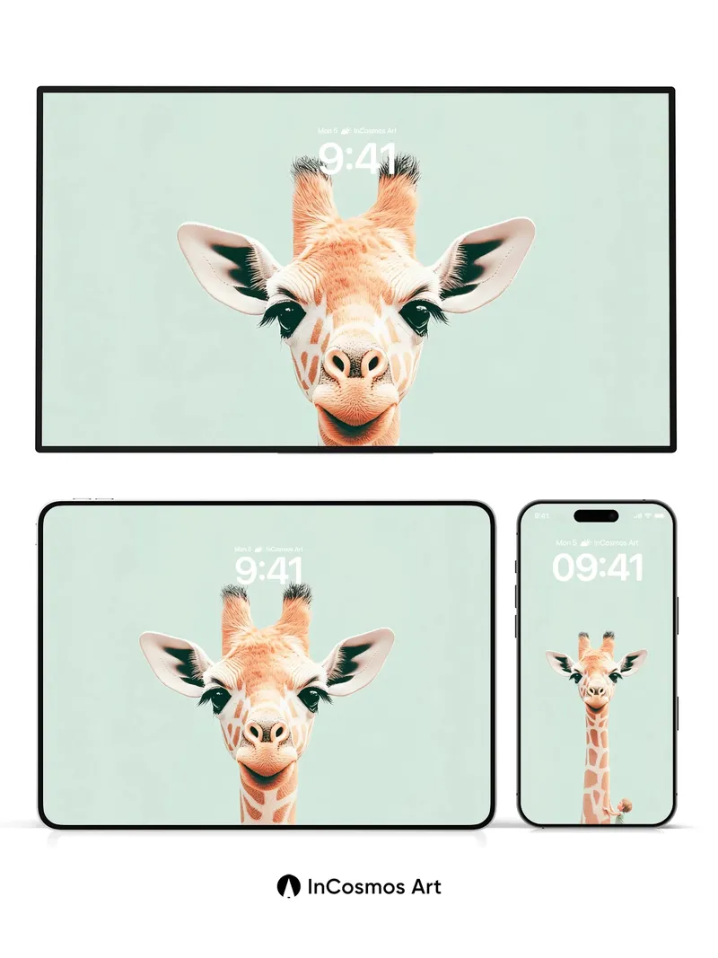 Whimsical Giraffe Wallpaper with Tiny Human Touch