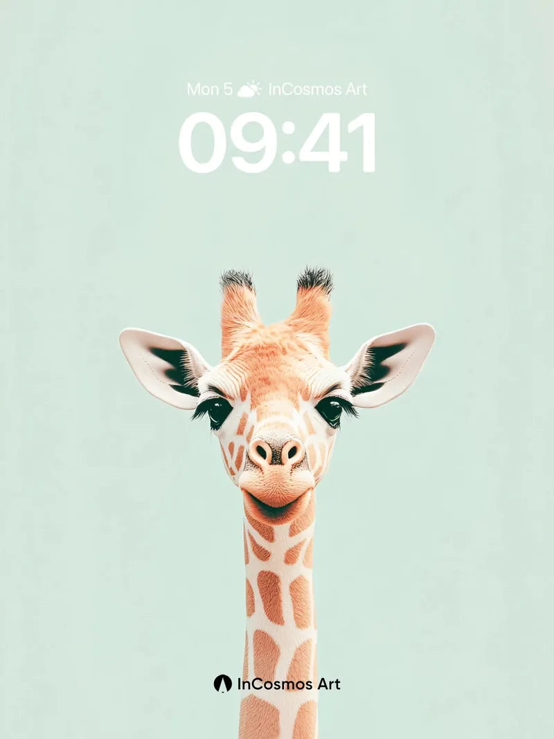 Whimsical Giraffe Wallpaper with Tiny Human Touch