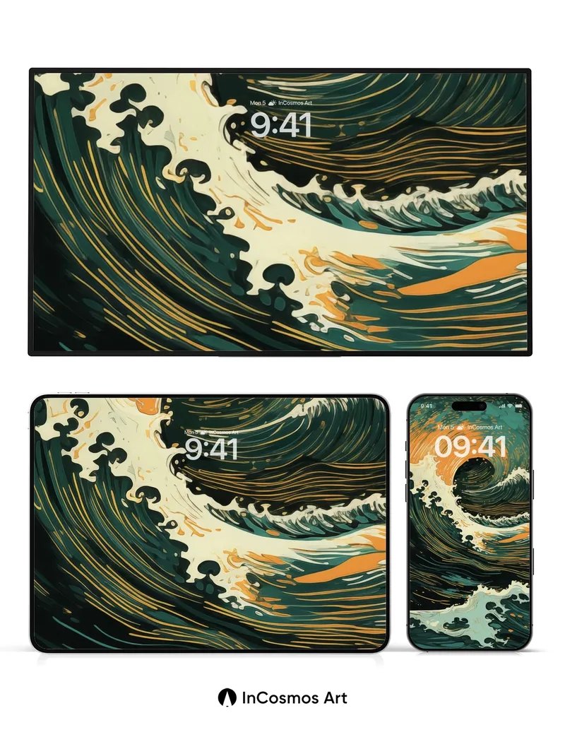 Whirlwind Ocean Wallpaper with Hokusai Echo