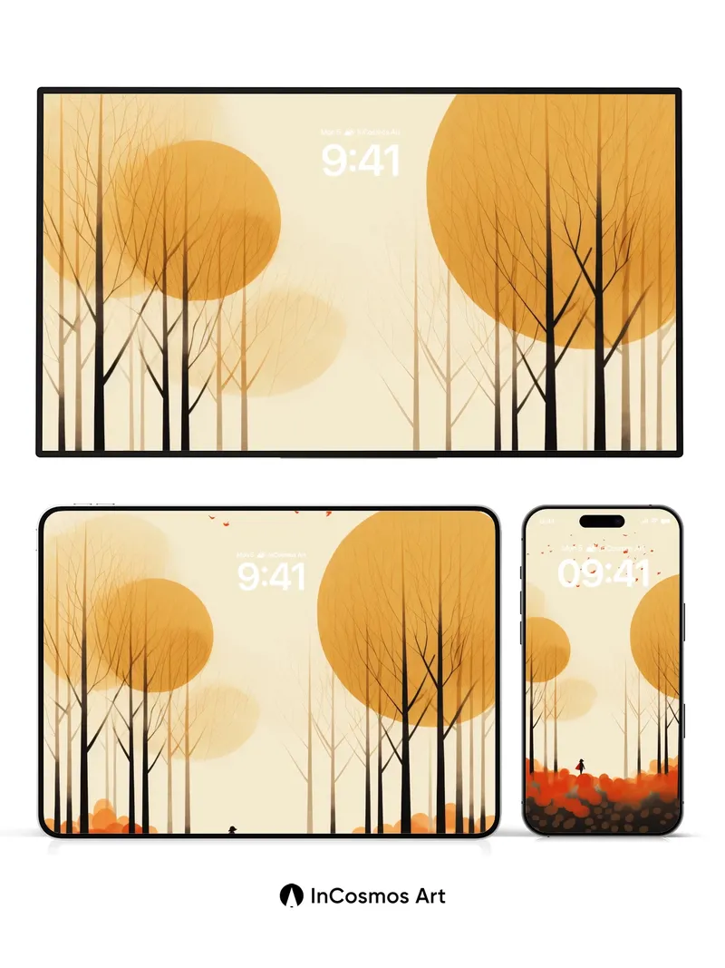 Autumn Hush Wallpaper with Floating Suns