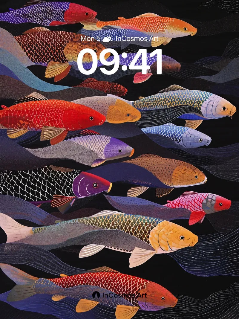 Koi in Liquid Light – 8-Piece Serenity Wallpaper Bundle