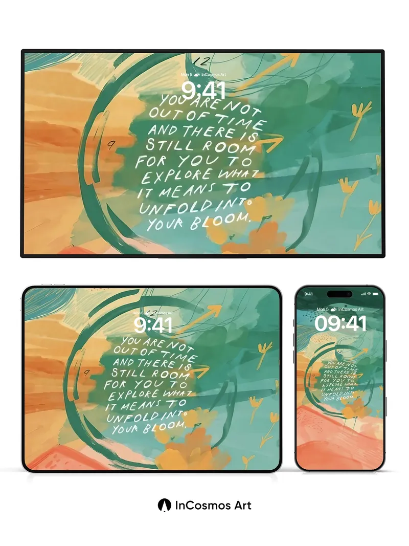 Whispering Bloom Wallpaper with Timeless Clock