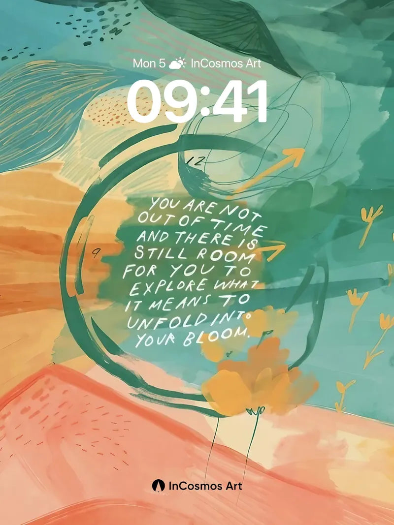Whispering Bloom Wallpaper with Timeless Clock wallpaper for iPhone, iPad & Mac