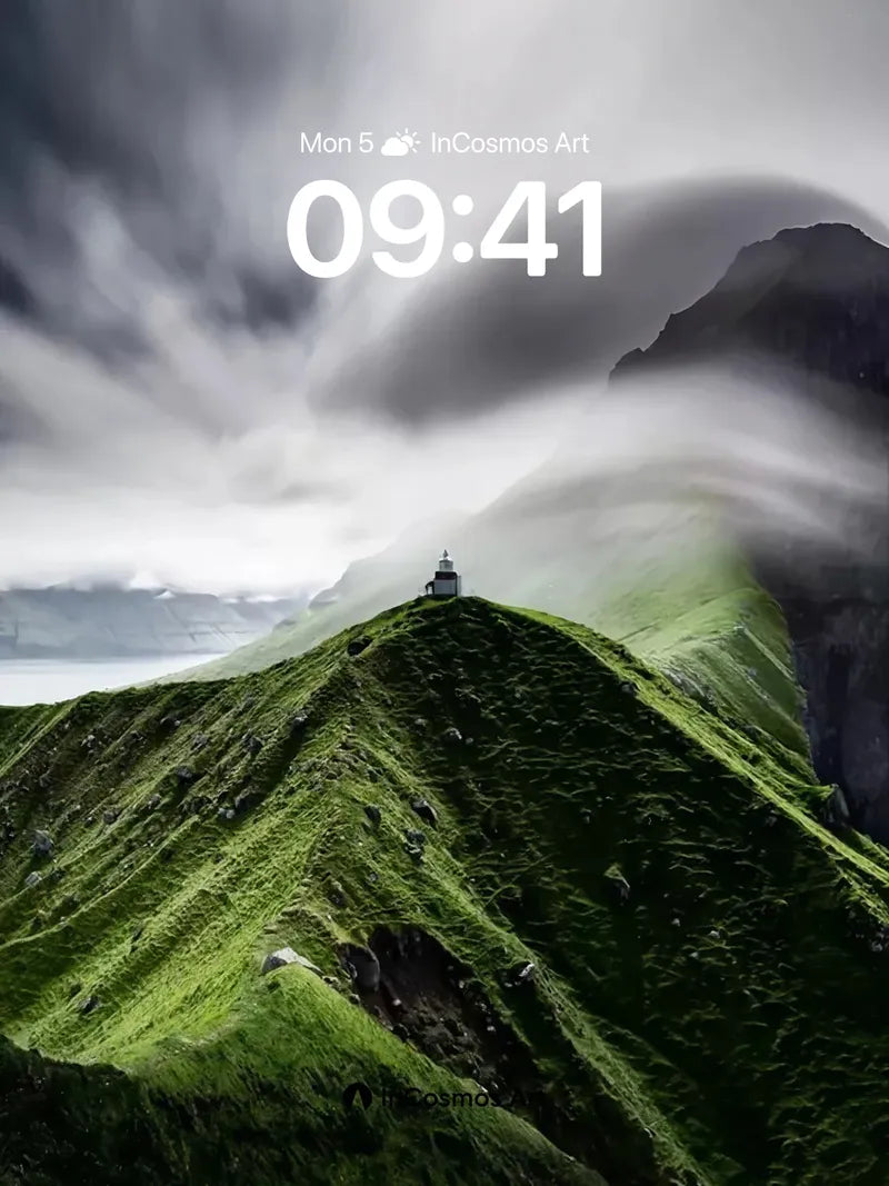 Misty Summit Wallpaper with Lighthouse Whispers wallpaper for iPhone, iPad & Mac