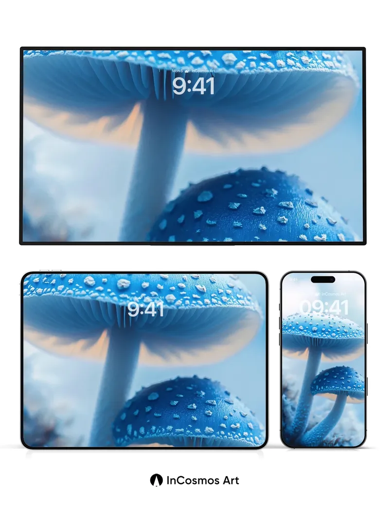 Frostbloom Mushroom Wallpaper with Celestial Dots