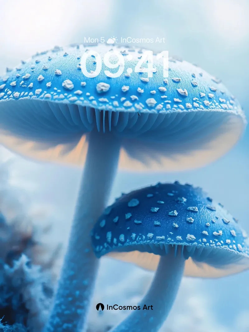 Frostbloom Mushroom Wallpaper with Celestial Dots