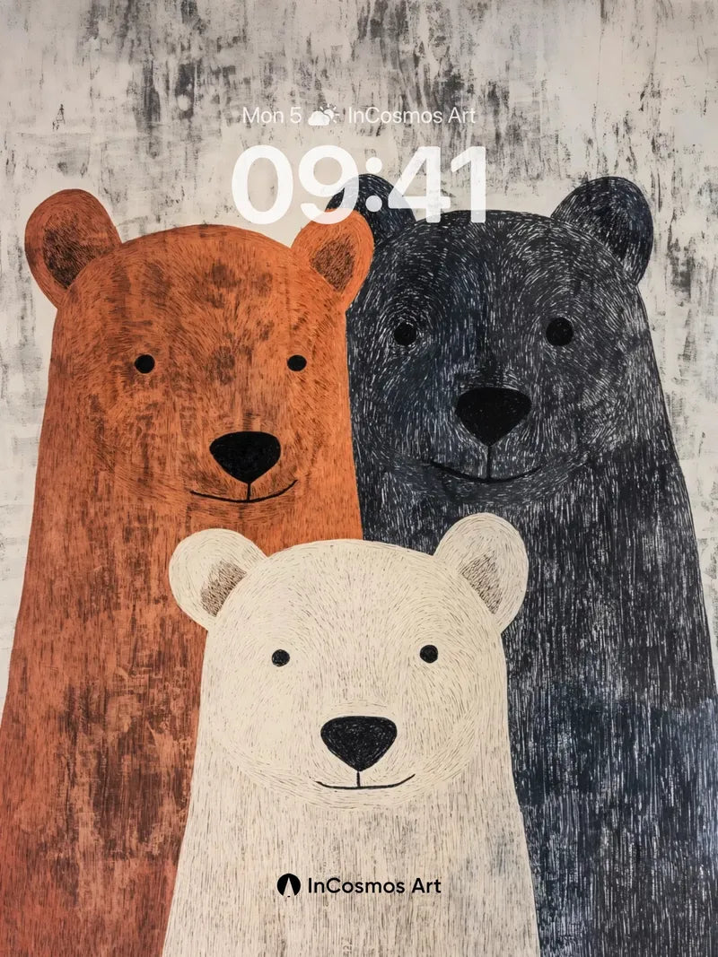 Whispering Bear Trio Wallpaper with Textured Hues wallpaper for iPhone, iPad & Mac
