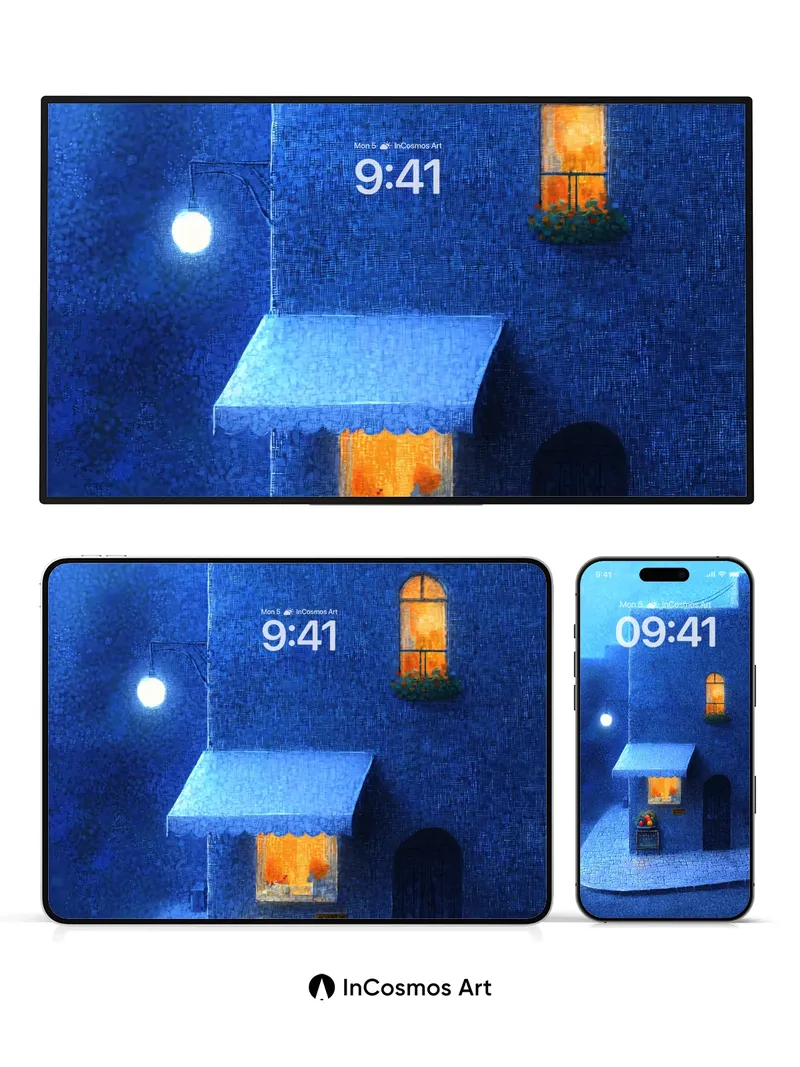 Cobalt Hush Wallpaper with Warm Light Veil