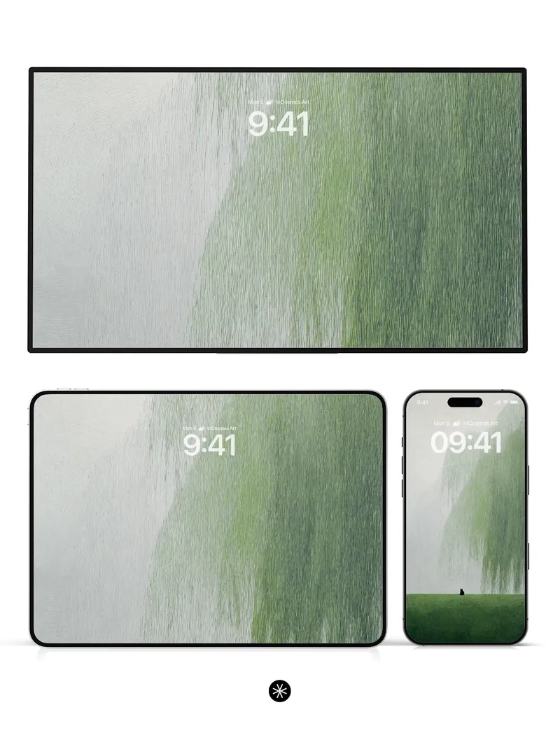 Quiet Green Veil Wallpaper with Solitary Figure