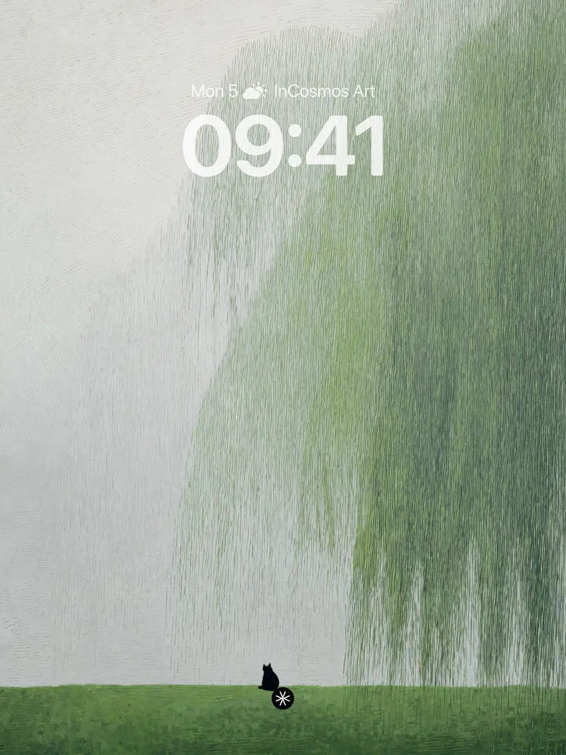 Quiet Green Veil Wallpaper with Solitary Figure