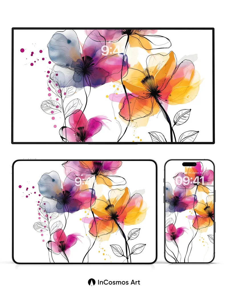 Whispering Petals Wallpaper with Ink Veins