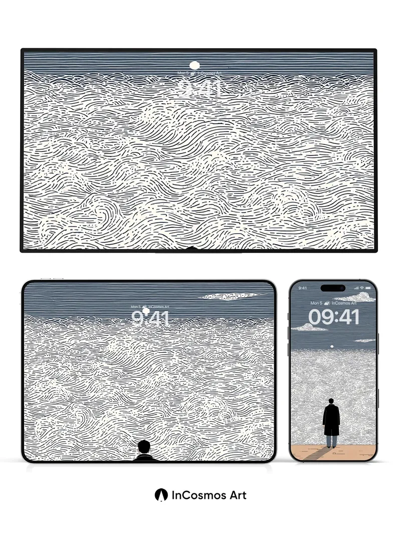 Solitary Horizon Wallpaper with Woven Waves