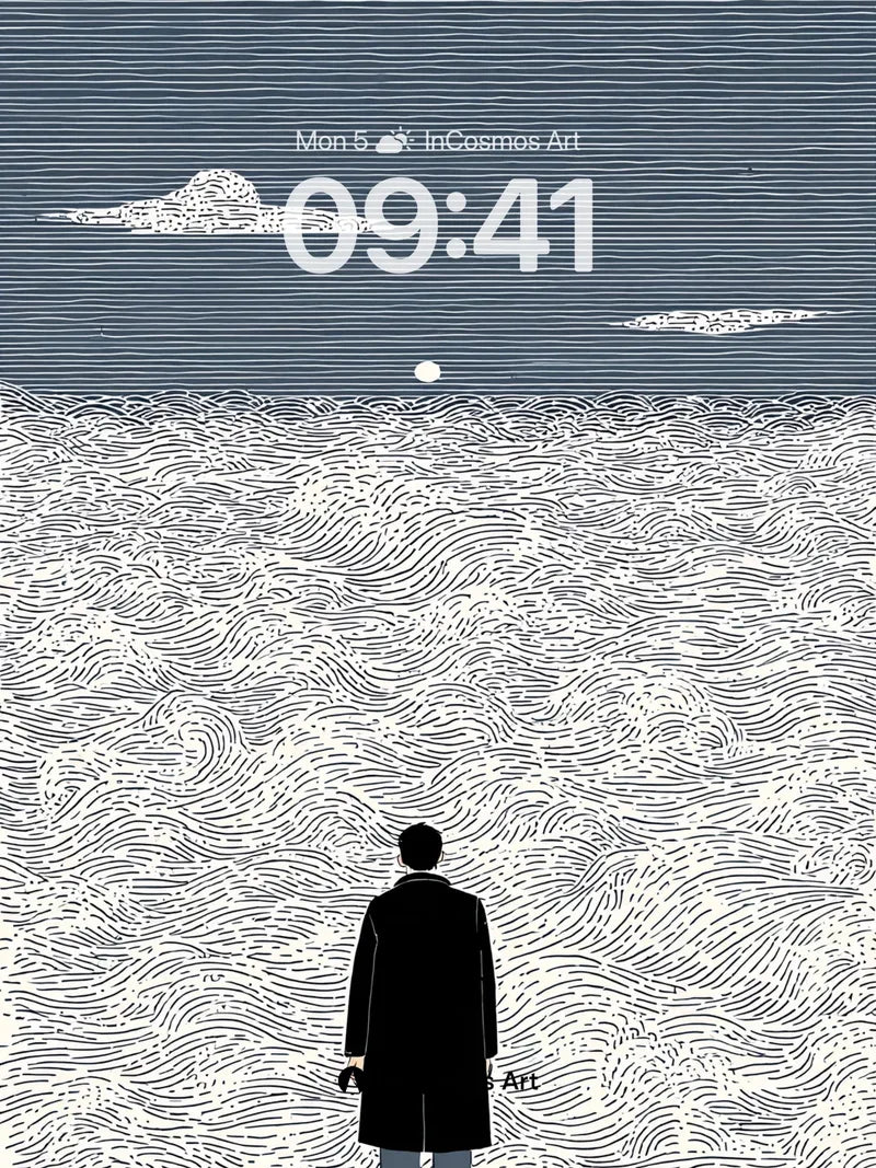 Solitary Horizon Wallpaper with Woven Waves