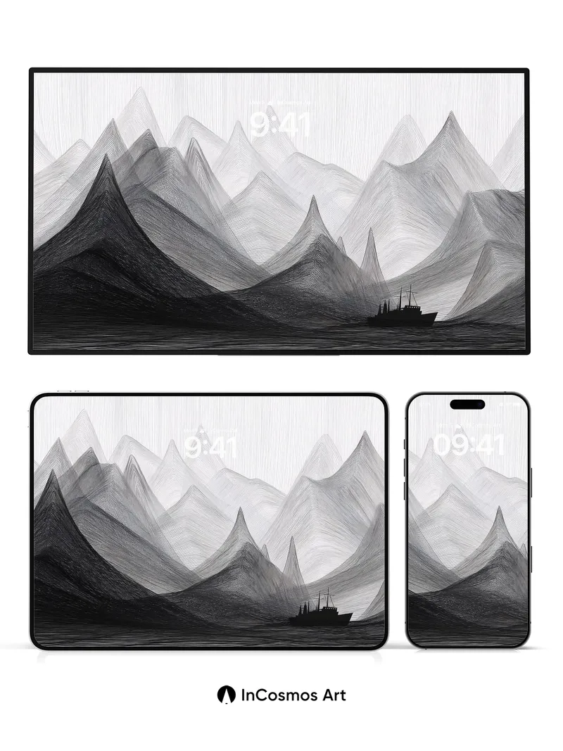 Silent Peaks Wallpaper with Shadowed Vessel