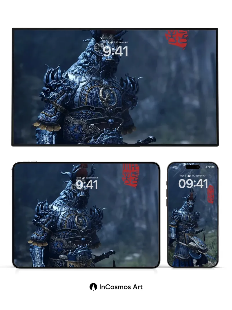 Shadowed Warrior Wallpaper with Crimson Seal