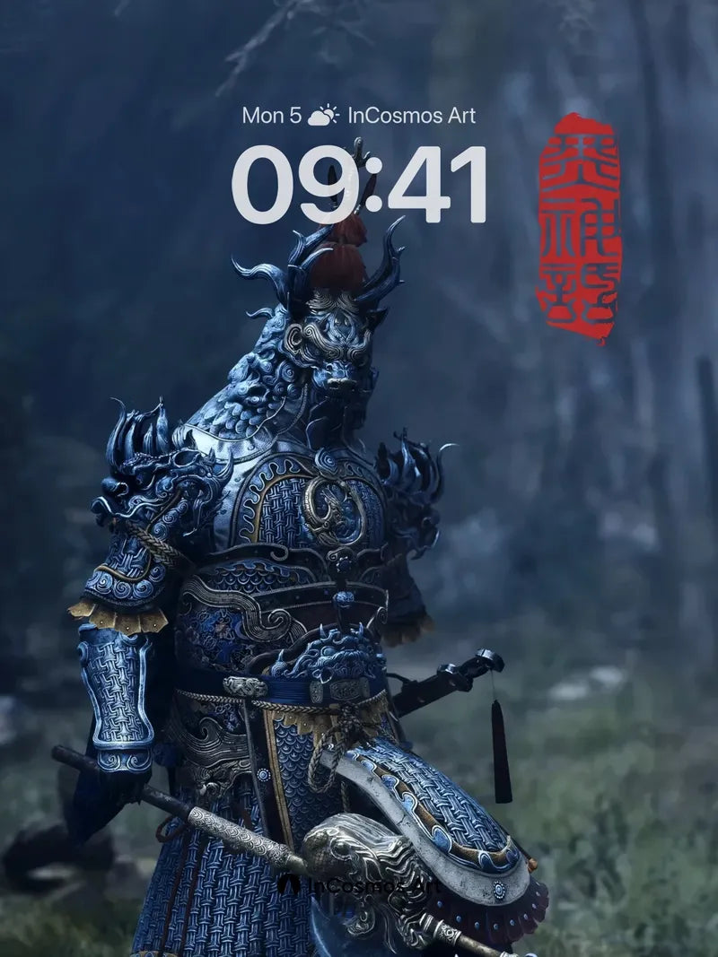 Shadowed Warrior Wallpaper with Crimson Seal