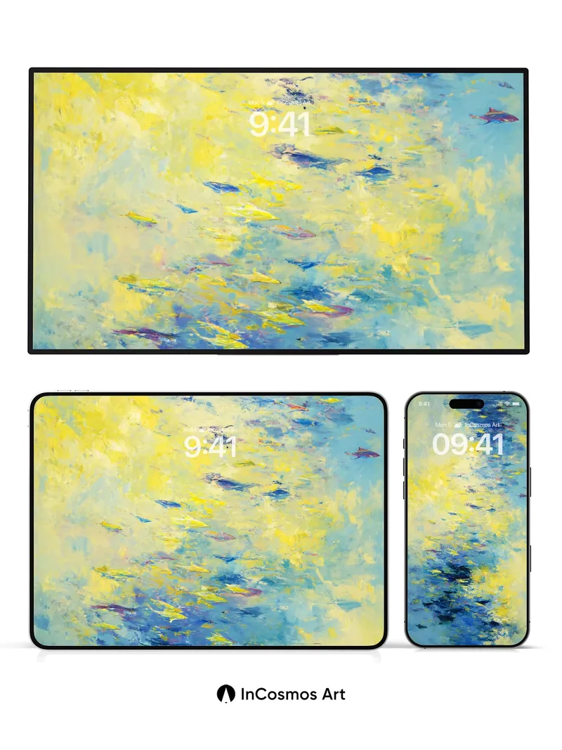 Luminous Watercolor Wallpaper with Monet's Reflections