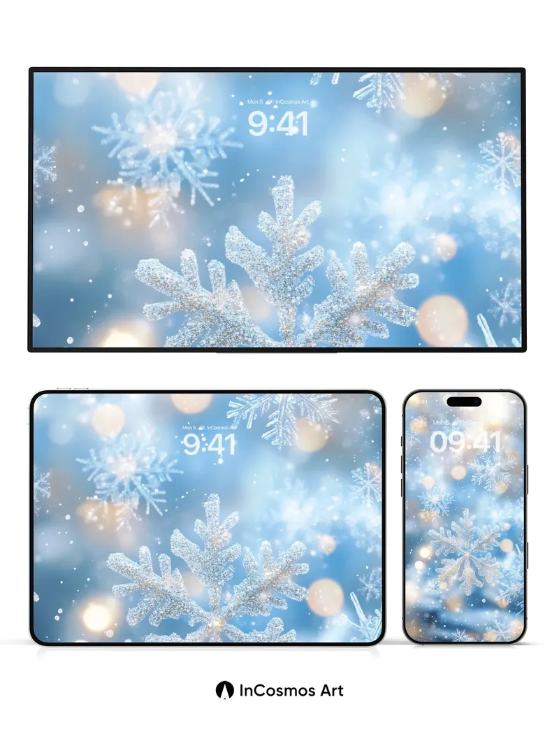 Frostwhisper Snowflake Wallpaper with Golden Haze