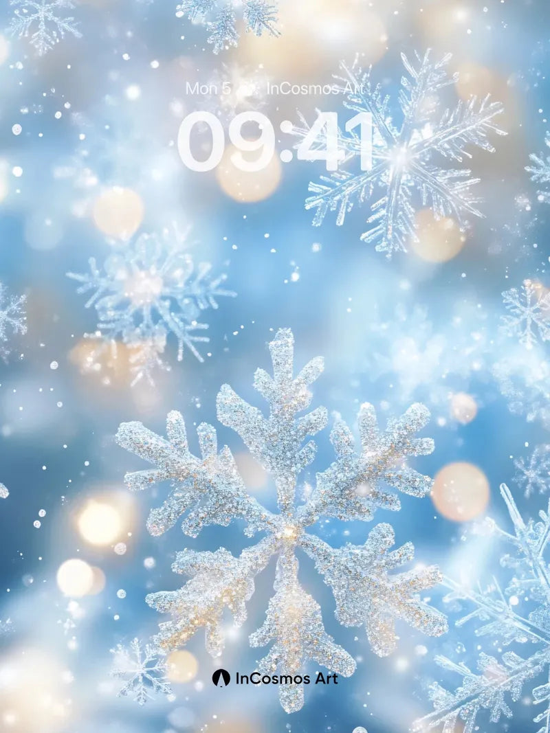 Frostwhisper Snowflake Wallpaper with Golden Haze
