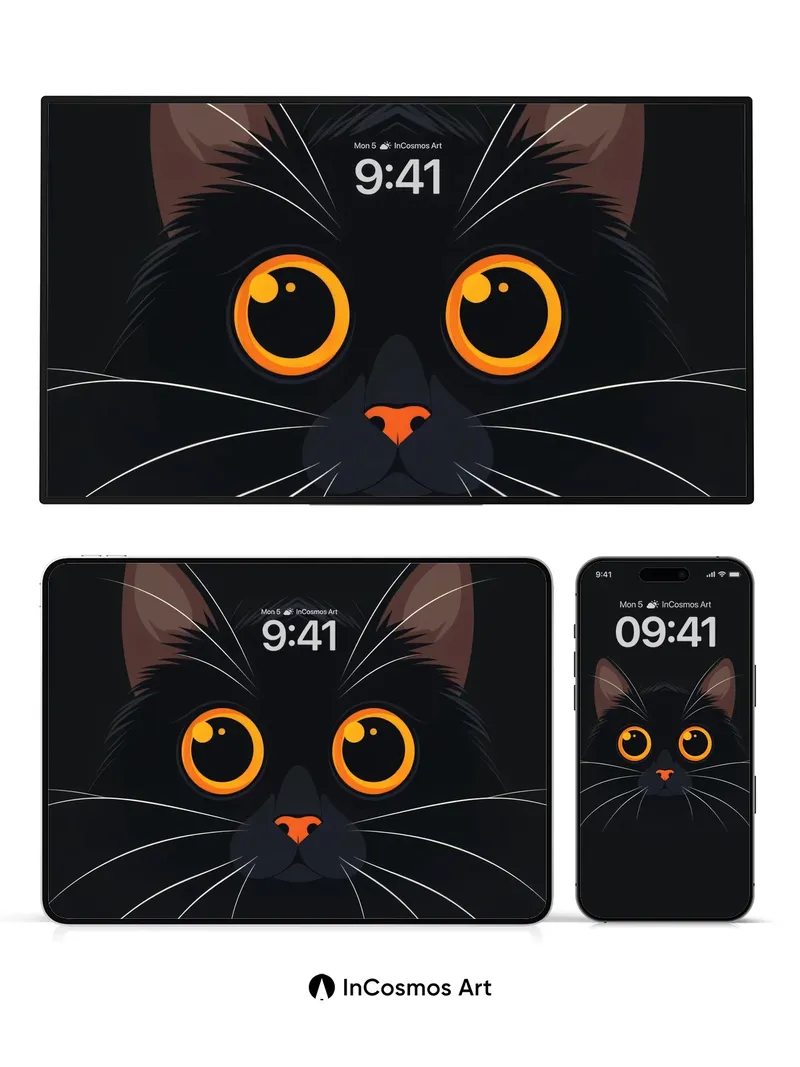 Midnight Gaze Wallpaper with Amber Eyes