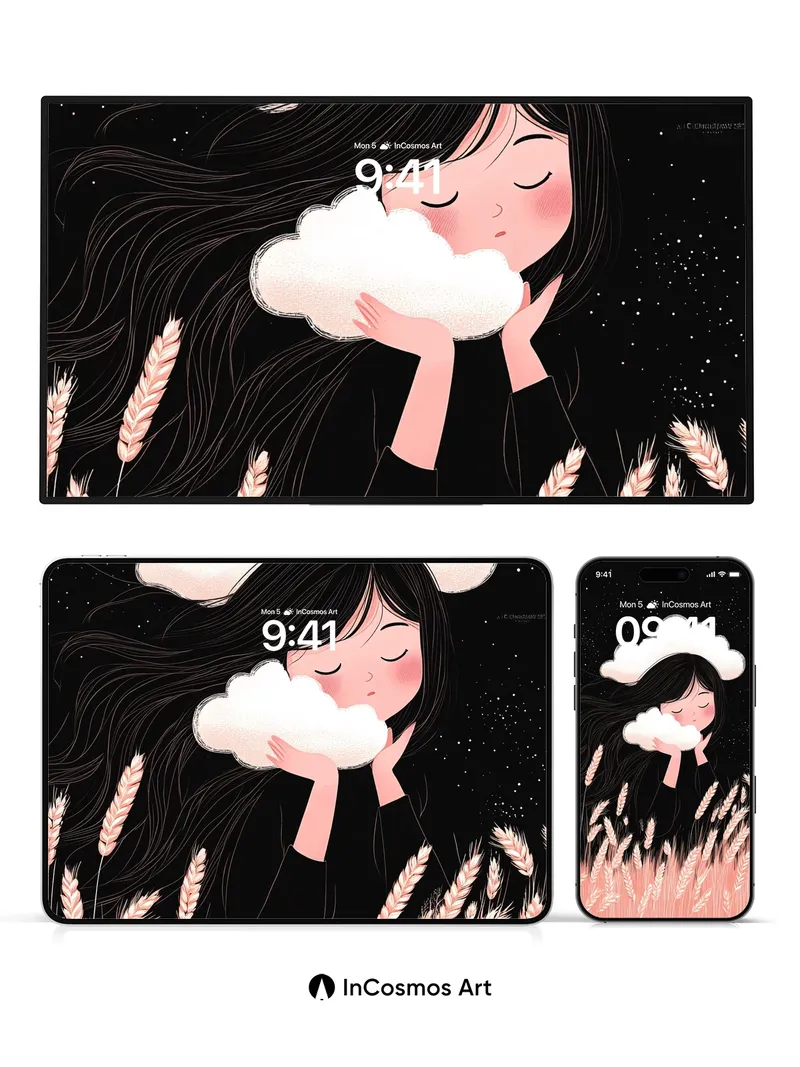 Serenity Cloud Wallpaper with Wheat Whispers