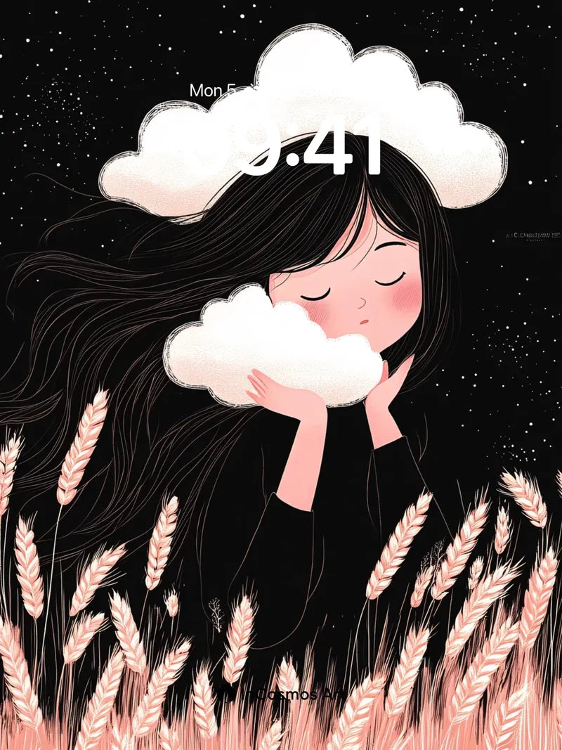 Serenity Cloud Wallpaper with Wheat Whispers