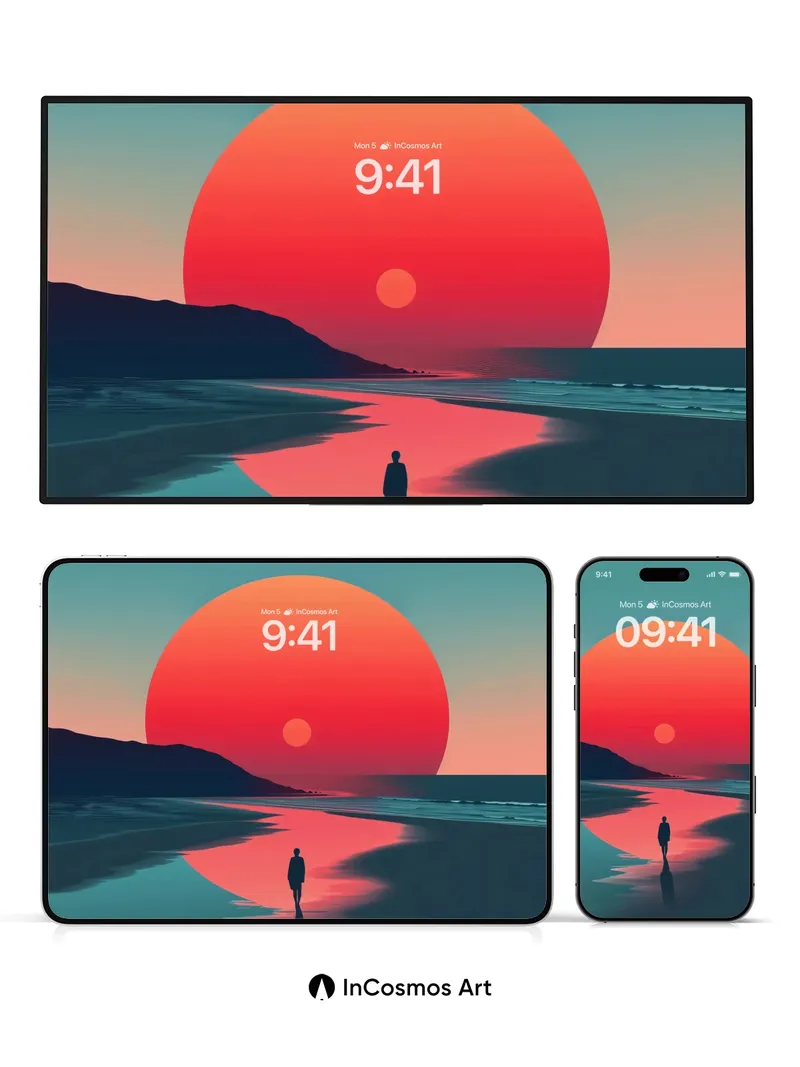 Surreal Sunset Wallpaper with Reflective Shore