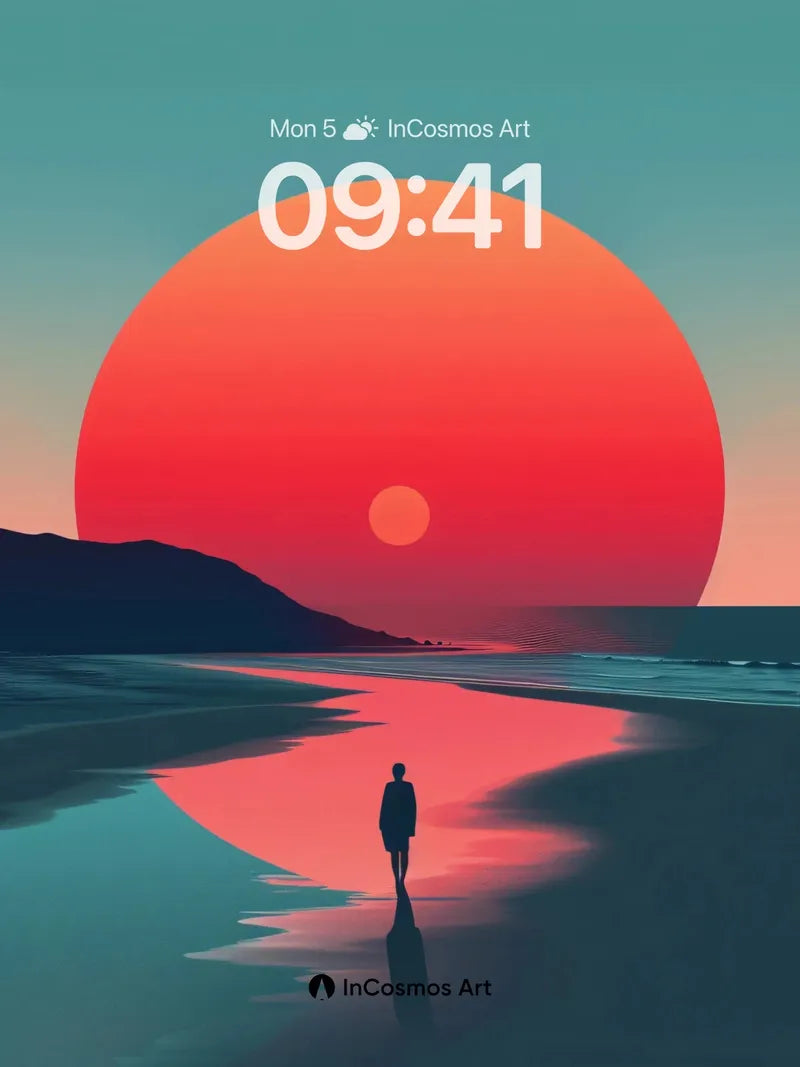 Surreal Sunset Wallpaper with Reflective Shore